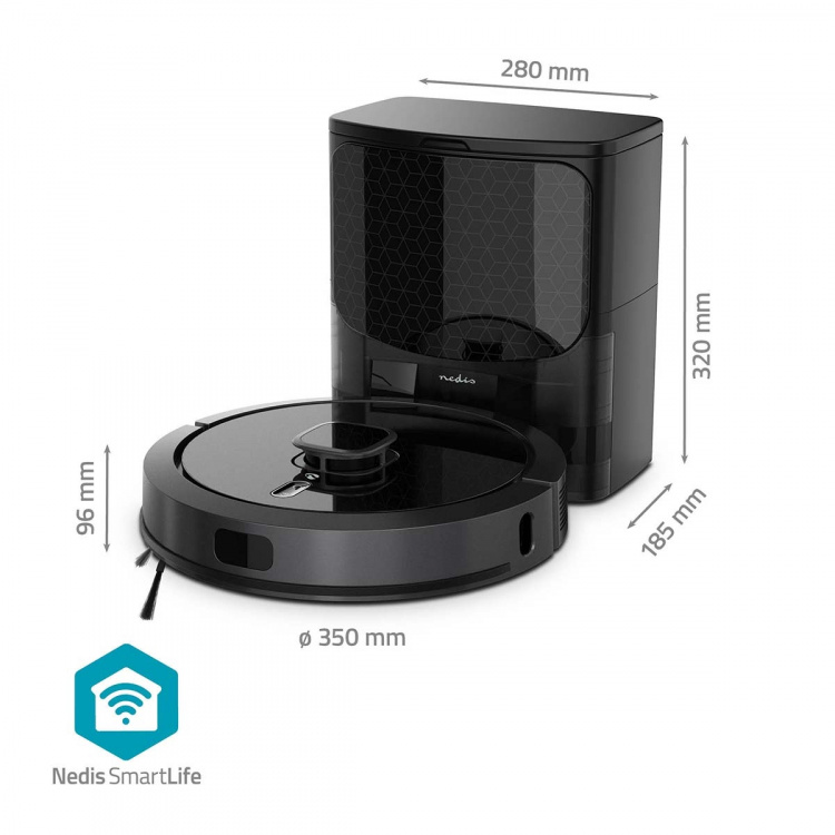 Nedis SmartLife Robot Støvsuger | Lasernavigasjon | Wi-Fi | Kapasitet Collection Reservoir: 0.6 l | Automatsik lading | Maksimal driftstid: 3 timer | Sort | Android™ / IOS Nedis SmartLife Robot Støvsuger | Lasernavigasjon | Wi-Fi | Kapasitet Collection Reservoir: 0.6 l | Automatsik lading | Maksimal driftstid: 3 timer | Sort | Android™ / IOS
