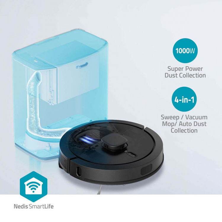 Nedis SmartLife Robot Støvsuger | Lasernavigasjon | Wi-Fi | Kapasitet Collection Reservoir: 0.6 l | Automatsik lading | Maksimal driftstid: 3 timer | Sort | Android™ / IOS Nedis SmartLife Robot Støvsuger | Lasernavigasjon | Wi-Fi | Kapasitet Collection Reservoir: 0.6 l | Automatsik lading | Maksimal driftstid: 3 timer | Sort | Android™ / IOS