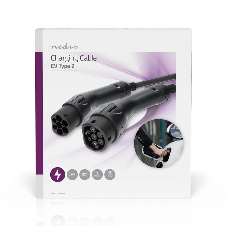 Nedis Kabel for elektrisk kjøretøy | Cable Type 2 | 32 A | 22000 W | 3-faser | 5.00 m | Sort | Gaveeske Nedis Kabel for elektrisk kjøretøy | Cable Type 2 | 32 A | 22000 W | 3-faser | 5.00 m | Sort | Gaveeske