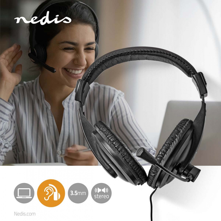 Nedis PC-hodesett | Over-Ear | Stereo | 1x 3.5 mm / 2x 3.5 mm | Fold-Away Mikrofon | Sort Nedis PC-hodesett | Over-Ear | Stereo | 1x 3.5 mm / 2x 3.5 mm | Fold-Away Mikrofon | Sort