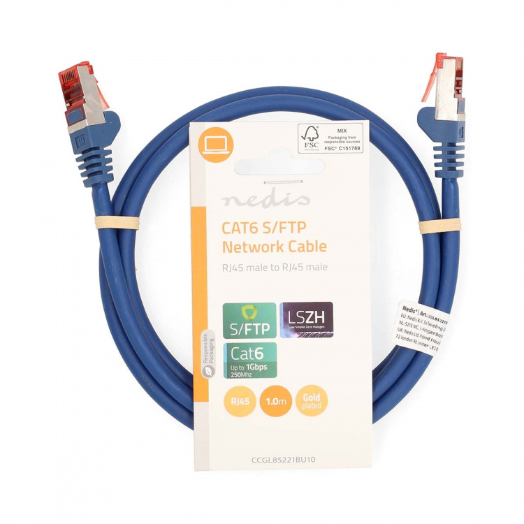 Nedis CAT6 Nettverkskabel | RJ45 Han | RJ45 Han | S/FTP | 1.00 m | Rund | LSZH | Blå | Label Nedis CAT6 Nettverkskabel | RJ45 Han | RJ45 Han | S/FTP | 1.00 m | Rund | LSZH | Blå | Label