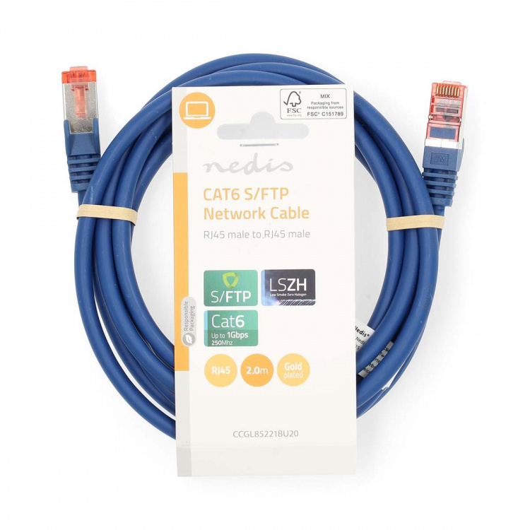 Nedis CAT6 Nettverkskabel | RJ45 Han | RJ45 Han | S/FTP | 2.00 m | Rund | LSZH | Blå | Label Nedis CAT6 Nettverkskabel | RJ45 Han | RJ45 Han | S/FTP | 2.00 m | Rund | LSZH | Blå | Label