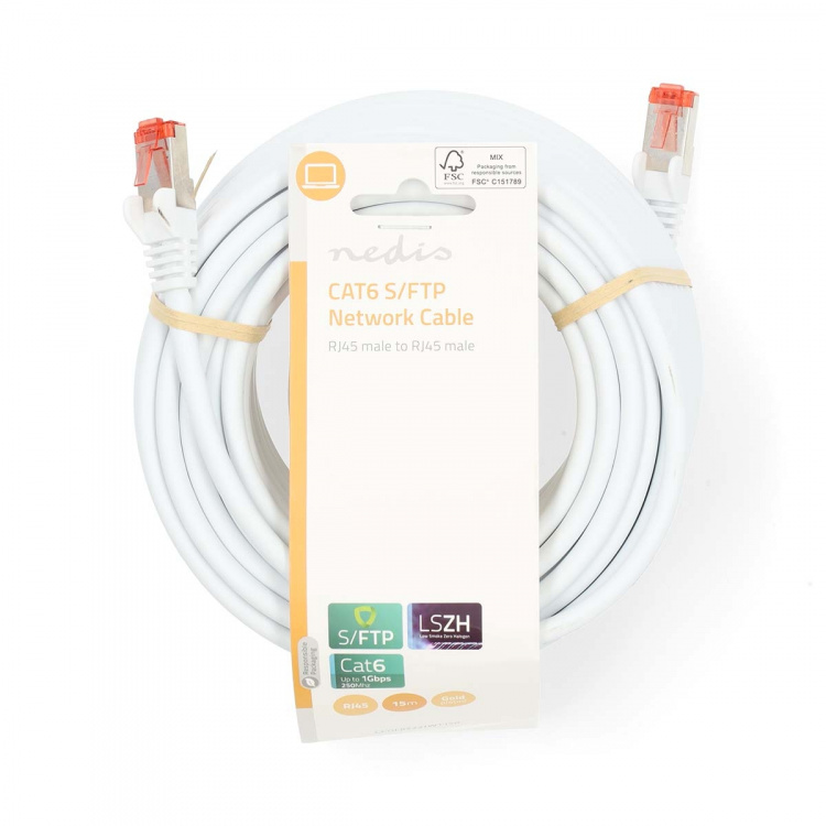 Nedis CAT6 Nettverkskabel | RJ45 Han | RJ45 Han | S/FTP | 15.0 m | Rund | LSZH | Hvit | Label Nedis CAT6 Nettverkskabel | RJ45 Han | RJ45 Han | S/FTP | 15.0 m | Rund | LSZH | Hvit | Label