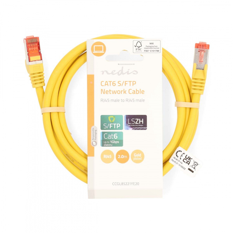 Nedis CAT6 Nettverkskabel | RJ45 Han | RJ45 Han | S/FTP | 2.00 m | Rund | LSZH | Gul | Label