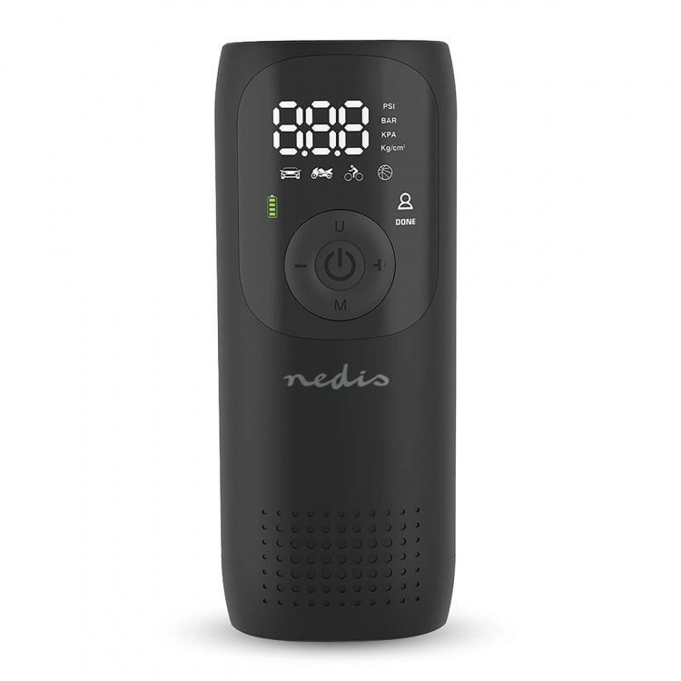 Nedis Oppladbar luftkompressor | 0.1 - 10.3 Bar | Dunlop Ventil | Driftsmodi: Bil / Motorsykkel / Sykkel / Ball | Ja | Lufttrykkmåler