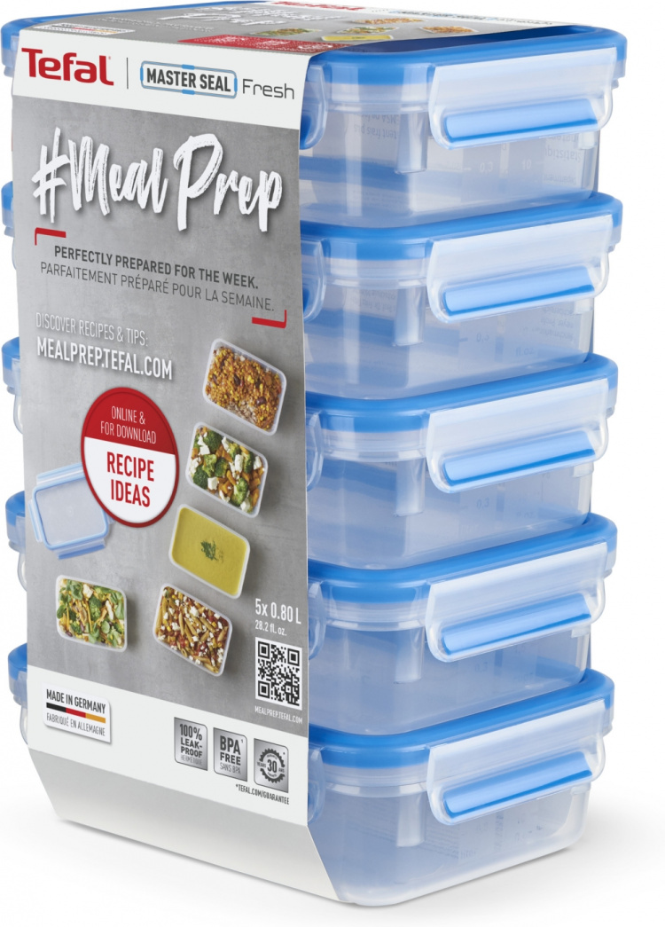 Tefal MasterSeal MealPrep-oppbevaringsboks, 5 x 0,8 L