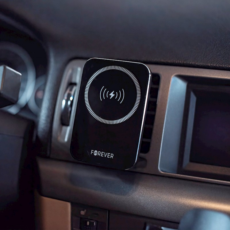 Forever MACH-100 - Bilholder med trådløs lading for smarttelefoner, 15 W, svart