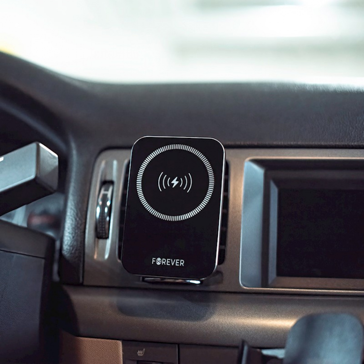 Forever MACH-100 - Bilholder med trådløs lading for smarttelefoner, 15 W, svart