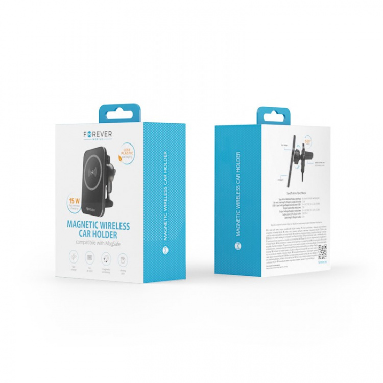 Forever MACH-100 - Bilholder med trådløs lading for smarttelefoner, 15 W, svart