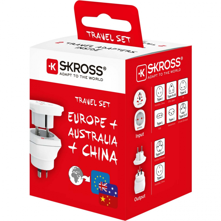 SKROSS Reiseadapter Combo Verden til Australia/Kina + Europa Jord SKROSS Reiseadapter Combo Verden til Australia/Kina + Europa Jord