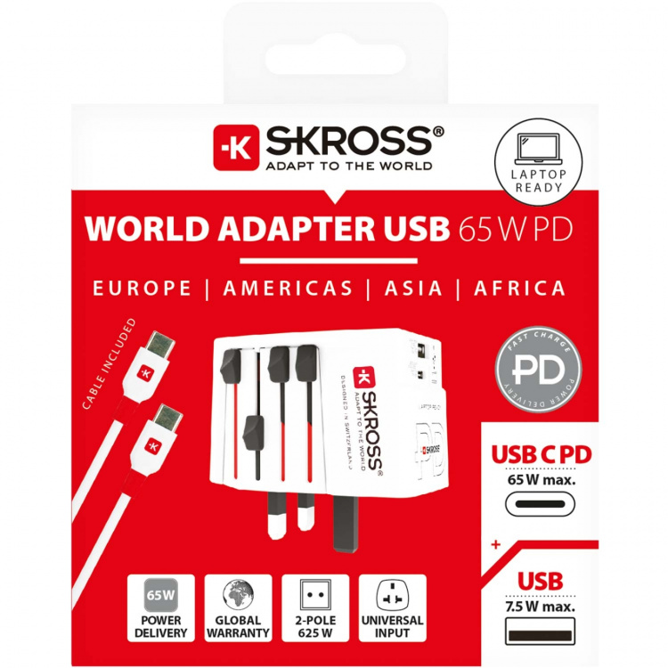 SKROSS Verdensadapter MUV USB AC65PD 1xUSB-C PD + 1xUSB-A 65W SKROSS Verdensadapter MUV USB AC65PD 1xUSB-C PD + 1xUSB-A 65W