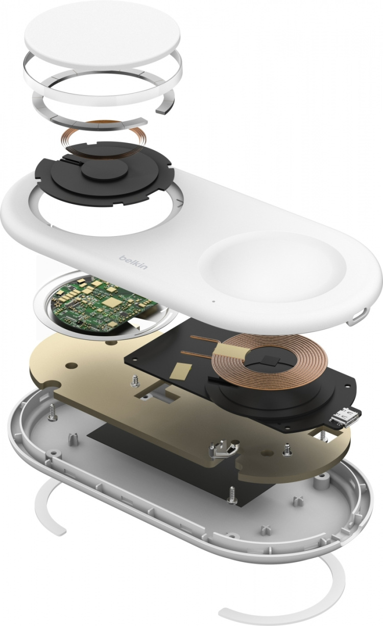 Belkin BoostCharge Pro 2-i-1 Qi2-ladeplate, hvit