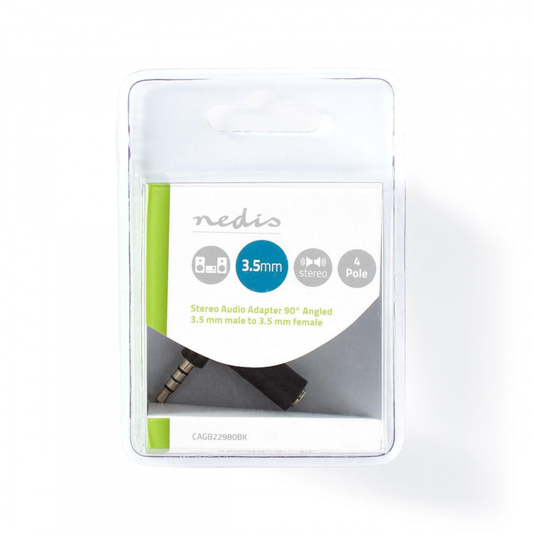Nedis Stereo Audio Adapter | 3.5 mm Han | 3.5 mm Hun | Nikkel belagt | Vinklet 90° | Metall | Sort | 1 stk. | Boks