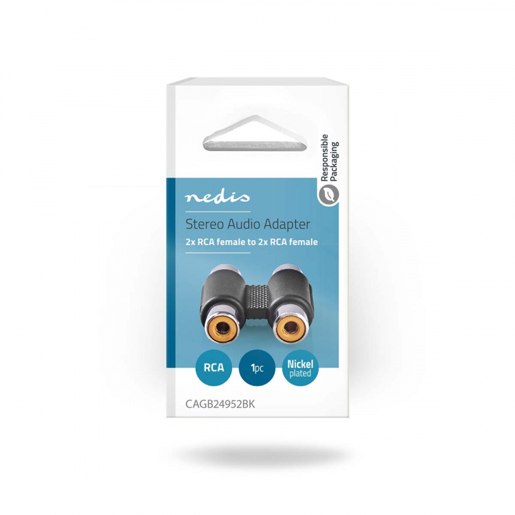 Nedis Stereo Audio Adapter | 2x RCA Hun | 2x RCA Hun | Nikkel belagt | Rett | ABS | Sort | 1 stk. | Boks