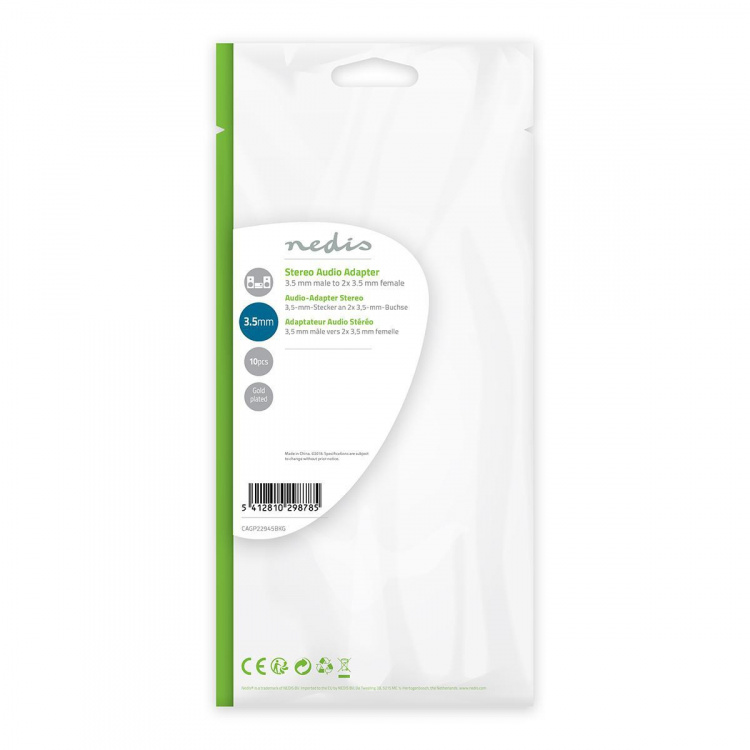 Nedis Stereo Audio Adapter | 3.5 mm Han | 2 stk. 3.5 mm, hunn | Gull belagt | Rett | ABS | Sort | 10 stk. | Plastpose