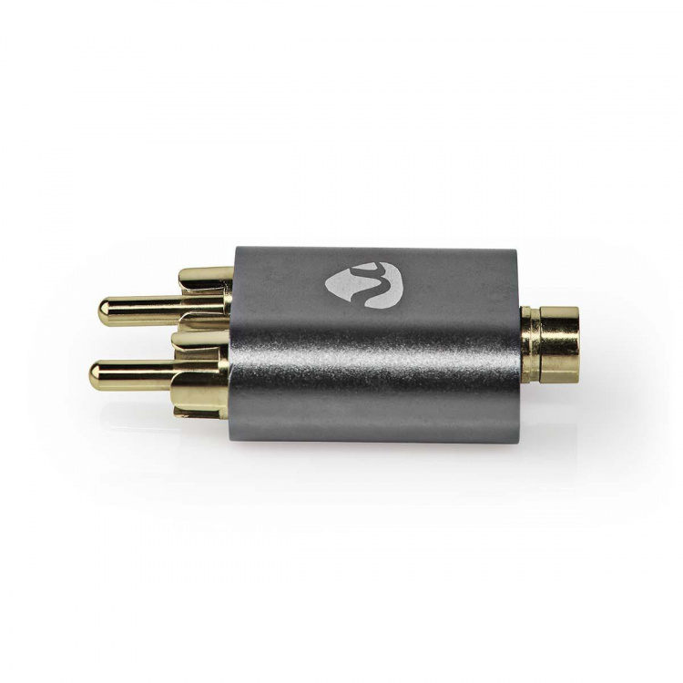 Nedis Stereo Audio Adapter | 2x RCA Han | 3.5 mm Hun | Gull belagt | Rett | Aluminium | Gun Metal Grå | 1 stk. | Deksel Vindusboks