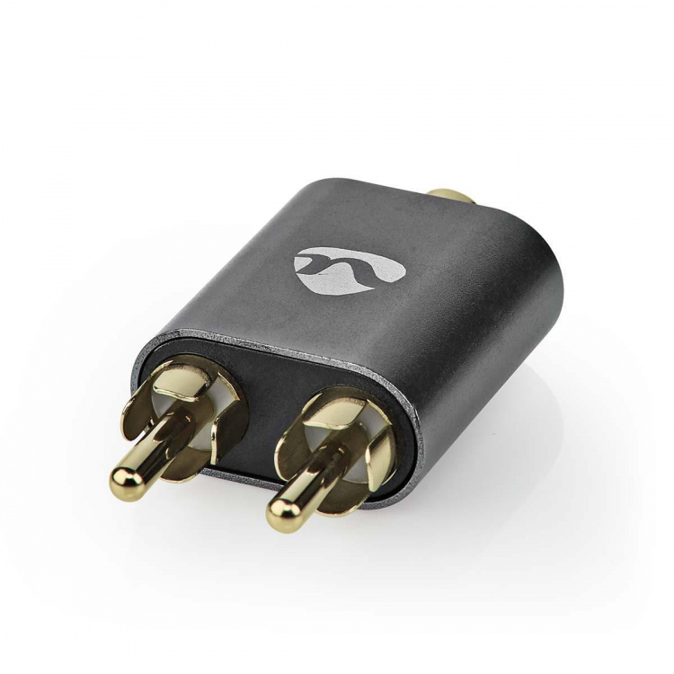 Nedis Stereo Audio Adapter | 2x RCA Han | 3.5 mm Hun | Gull belagt | Rett | Aluminium | Gun Metal Grå | 1 stk. | Deksel Vindusboks