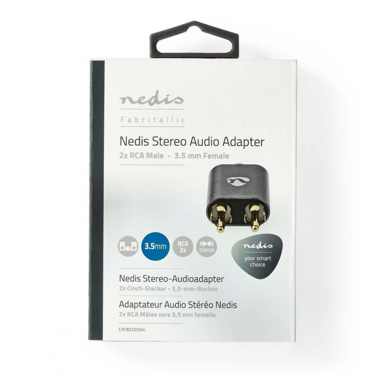Nedis Stereo Audio Adapter | 2x RCA Han | 3.5 mm Hun | Gull belagt | Rett | Aluminium | Gun Metal Grå | 1 stk. | Deksel Vindusboks