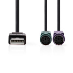 Nedis 2 i en kabel | USB 2.0 | USB-A Han | 2x PS/2 Hun | 480 Mbps | 0.30 m | Nikkel belagt | Rund | PVC | Sort | Boks Nedis 2 i en kabel | USB 2.0 | USB-A Han | 2x PS/2 Hun | 480 Mbps | 0.30 m | Nikkel belagt | Rund | PVC | Sort | Boks