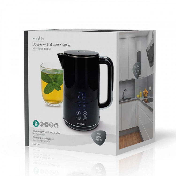 Nedis Vannkoker | 1.7 l | Plast | Sort | 50,60,70,80,90,100 °C | Temperaturindikator | Roterbar 360 grader | Skjult varmeelement | Strix® kontroll | Koketørr beskyttelse Nedis Vannkoker | 1.7 l | Plast | Sort | 50,60,70,80,90,100 °C | Temperaturindikator | Roterbar 360 grader | Skjult varmeelement | Strix® kontroll | Koketørr beskyttelse