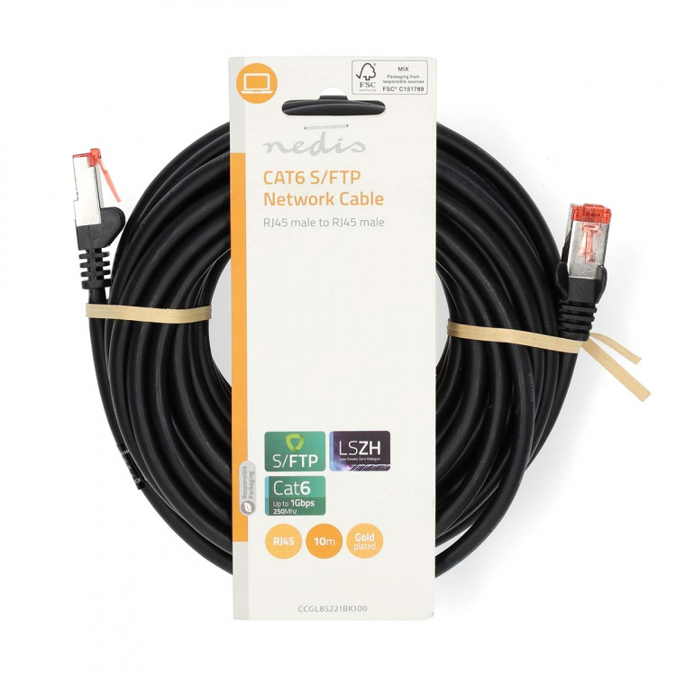 Nedis CAT6 Nettverkskabel | RJ45 Han | RJ45 Han | S/FTP | 10.0 m | Rund | LSZH | Sort | Label Nedis CAT6 Nettverkskabel | RJ45 Han | RJ45 Han | S/FTP | 10.0 m | Rund | LSZH | Sort | Label