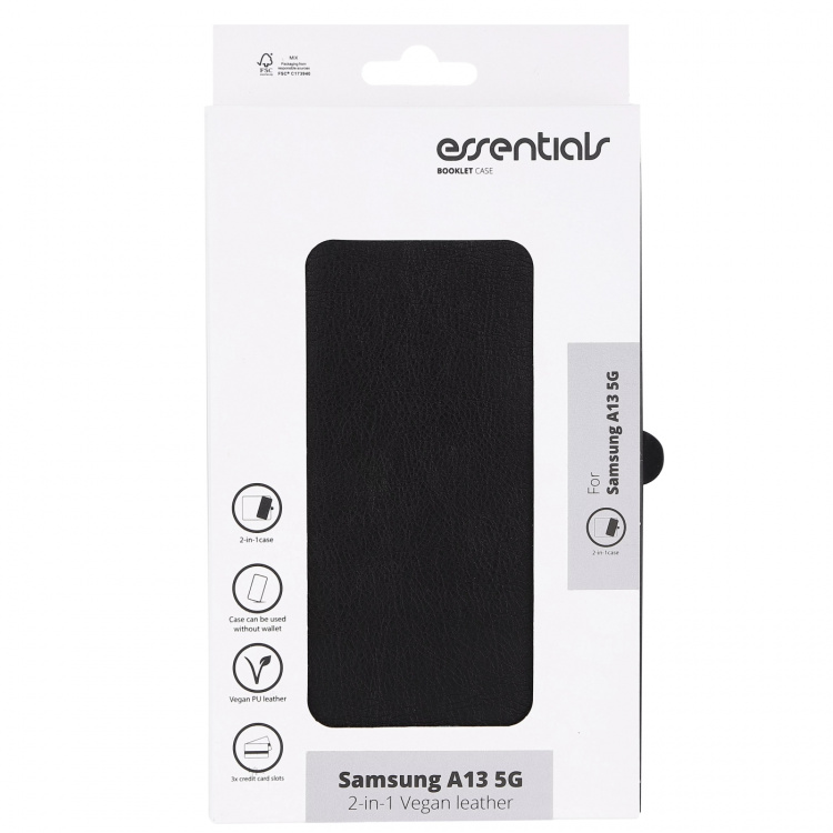 Essentials Samsung Galaxy A13 5G PU-vegg, avtakbar, 3 kort, svart Essentials Samsung Galaxy A13 5G PU-vegg, avtakbar, 3 kort, svart