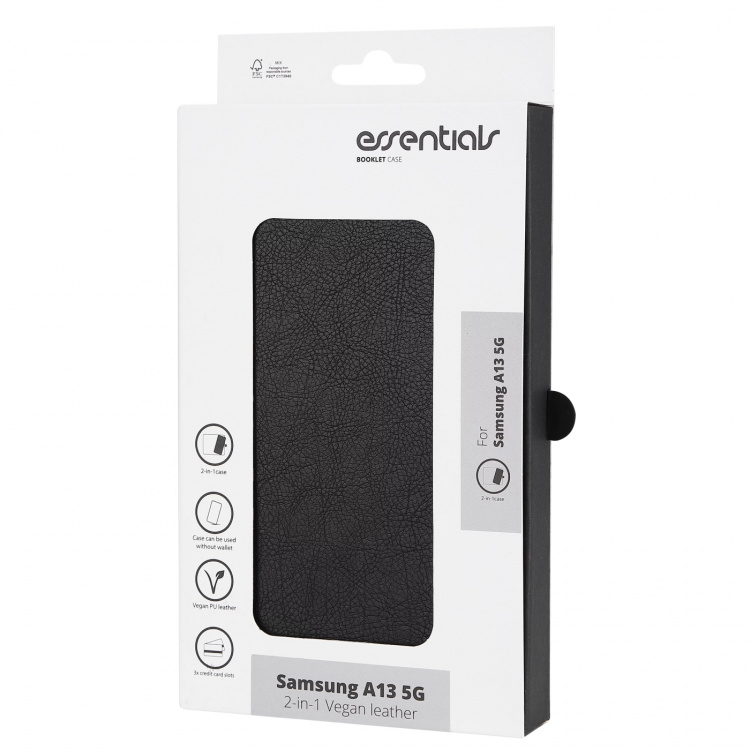 Essentials Samsung Galaxy A13 5G PU-vegg, avtakbar, 3 kort, svart Essentials Samsung Galaxy A13 5G PU-vegg, avtakbar, 3 kort, svart