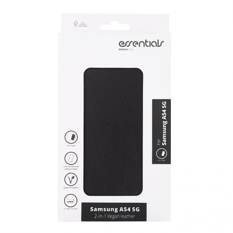 Essentials Samsung Galaxy A54 5G PU-lommebok, avtakbar, svart Essentials Samsung Galaxy A54 5G PU-lommebok, avtakbar, svart