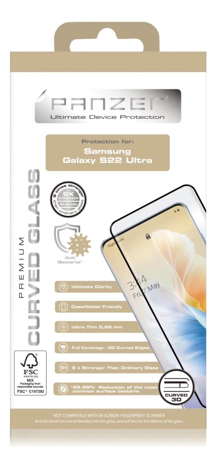Panzer Samsung Galaxy S22 Ultra Curved Glass, svart
