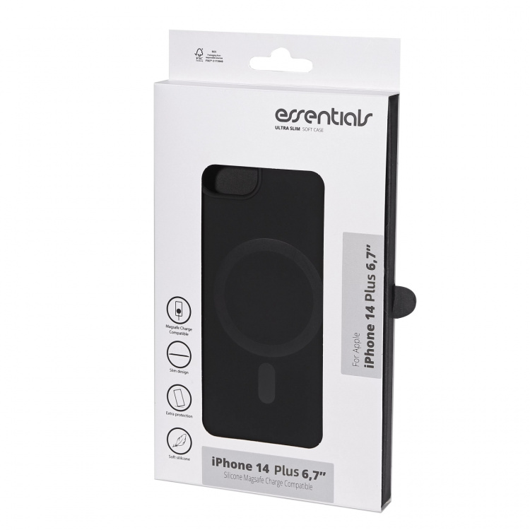 Essentials iPhone 14 Plus Mag-bakdeksel i silikon, svart