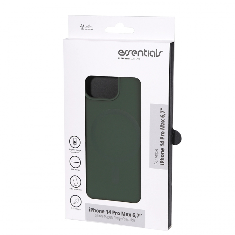 Essentials iPhone 14 Pro Max Mag bakdeksel i silikon, grønn Essentials iPhone 14 Pro Max Mag bakdeksel i silikon, grønn