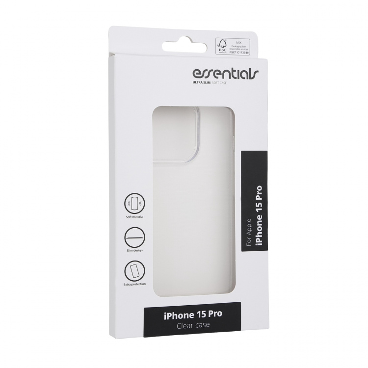 Essentials iPhone 15 Pro TPU bakdeksel, gjennomsiktig