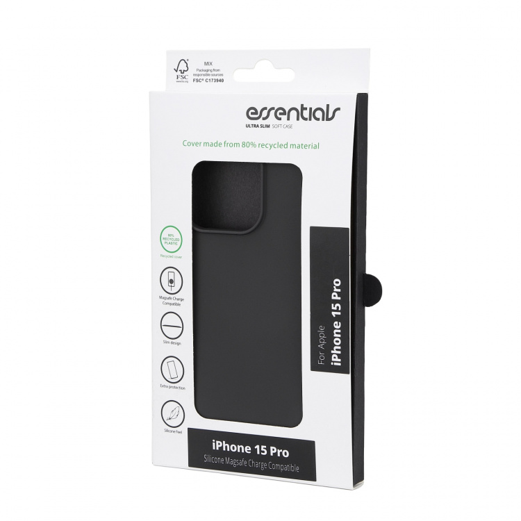 Essentials iPhone 15 Pro bakdeksel i silikon, svart Essentials iPhone 15 Pro bakdeksel i silikon, svart