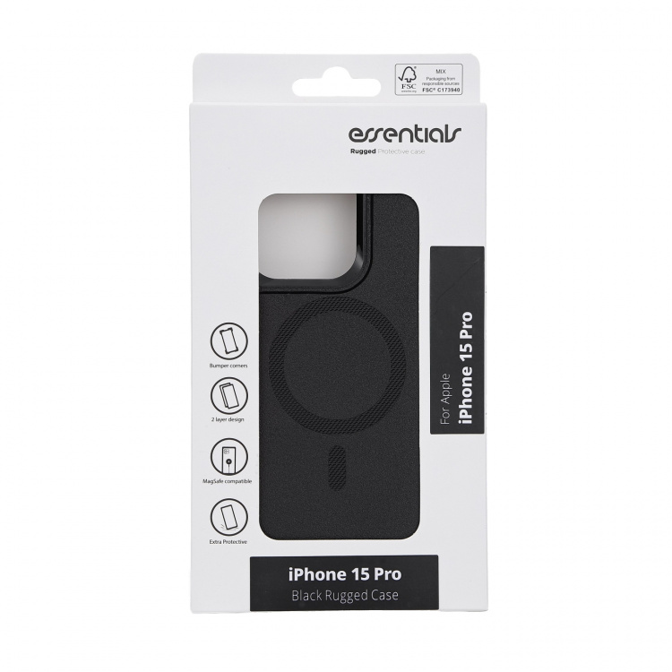 Essentials iPhone 15 Pro robust etui, magnet, svart