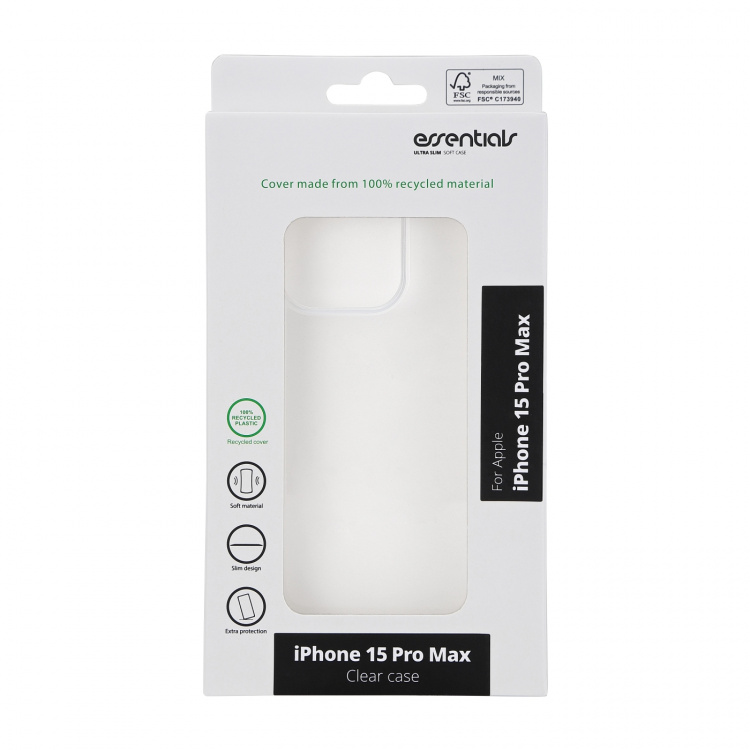 Essentials iPhone 15 Pro Max resirkulert TPU-bakdeksel, gjennomsiktig