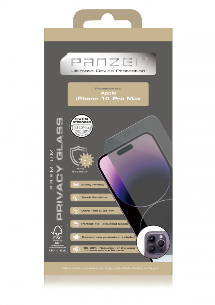 Panzer iPhone 14 Pro Max 2-veis fullpasset personvernglass Panzer iPhone 14 Pro Max 2-veis fullpasset personvernglass