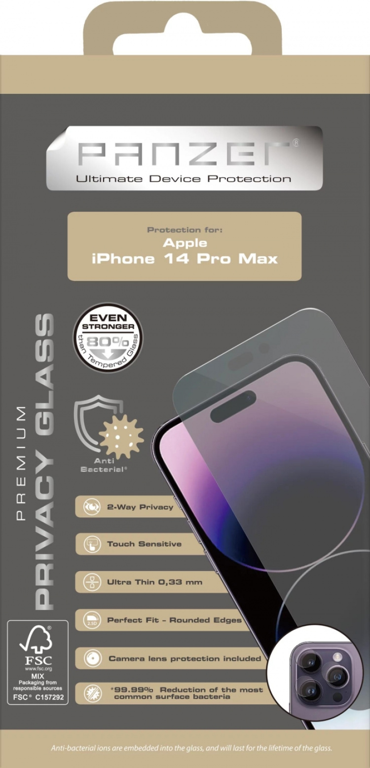 Panzer iPhone 14 Pro Max 2-veis fullpasset personvernglass Panzer iPhone 14 Pro Max 2-veis fullpasset personvernglass