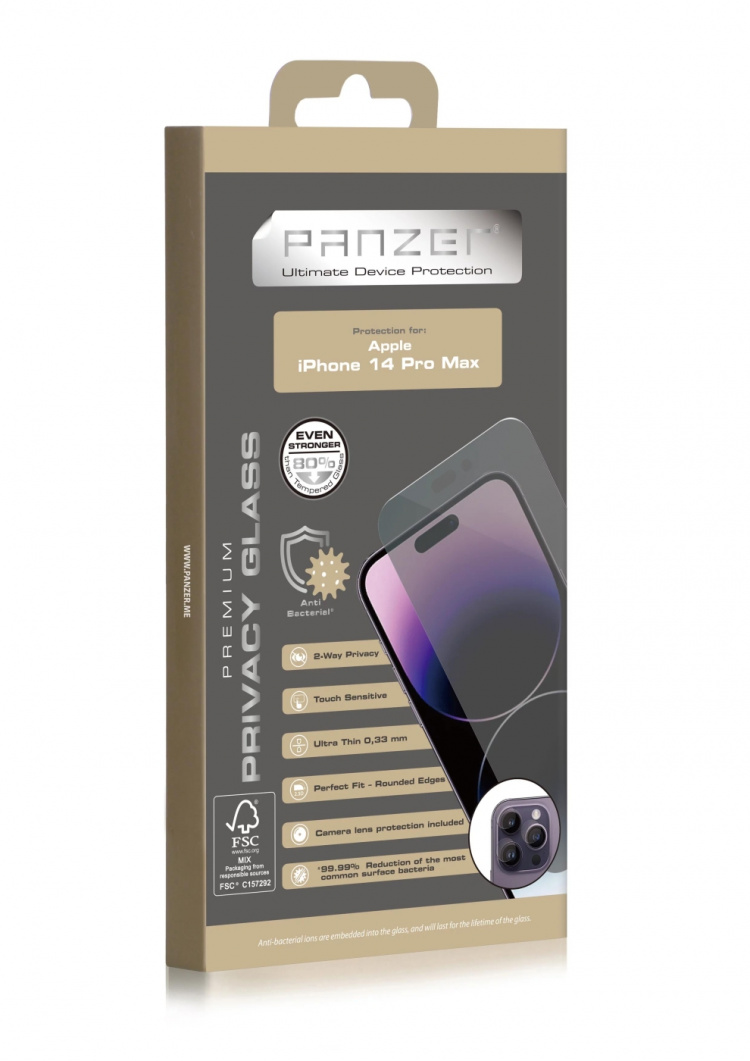 Panzer iPhone 14 Pro Max 2-veis fullpasset personvernglass Panzer iPhone 14 Pro Max 2-veis fullpasset personvernglass