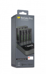 GP Pro lader 2 stk. med ladestasjon + 8xAA fotoflash (PB)