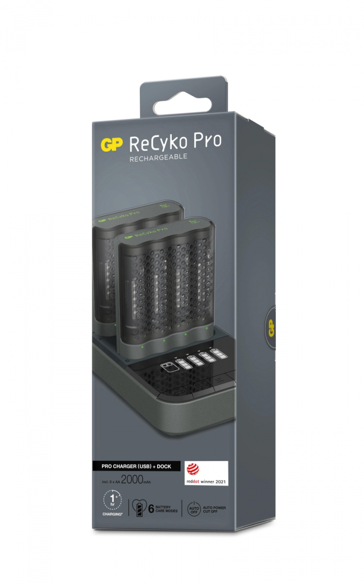 GP Pro Charger 2stk m/ladestasjon + 8xAA Pro (PB)