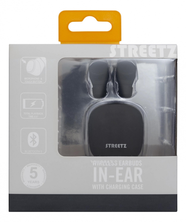 Streetz T200 True Wireless in-ear, doble ørepropper, ladeetui, svart Streetz T200 True Wireless in-ear, doble ørepropper, ladeetui, svart