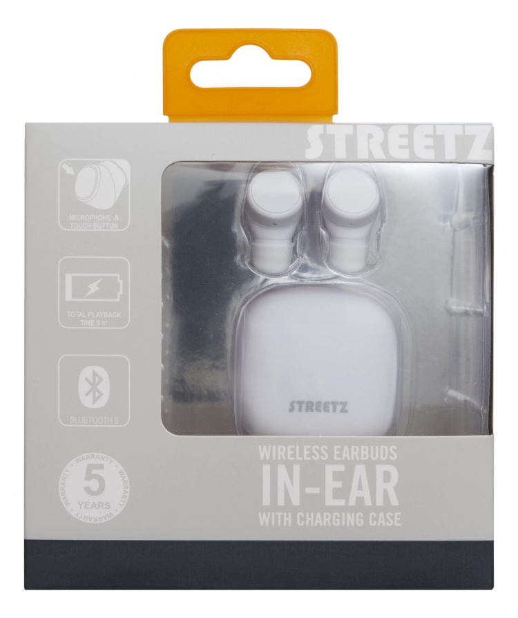 Streetz T200 True Wireless in-ear, doble ørepropper, ladeetui, hvit Streetz T200 True Wireless in-ear, doble ørepropper, ladeetui, hvit
