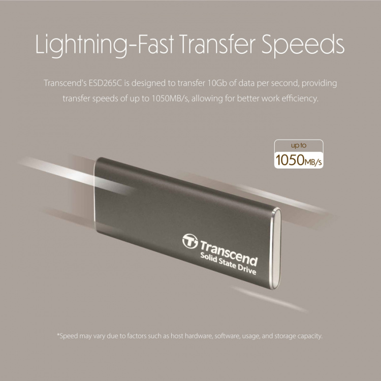 Transcend Bærbar SSD ESD256C USB-C 2 TB 10 Gbps (R1050/W950 Mb/s) i aluminium Transcend Bærbar SSD ESD256C USB-C 2 TB 10 Gbps (R1050/W950 Mb/s) i aluminium