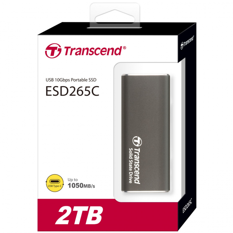 Transcend Bærbar SSD ESD256C USB-C 2 TB 10 Gbps (R1050/W950 Mb/s) i aluminium Transcend Bærbar SSD ESD256C USB-C 2 TB 10 Gbps (R1050/W950 Mb/s) i aluminium