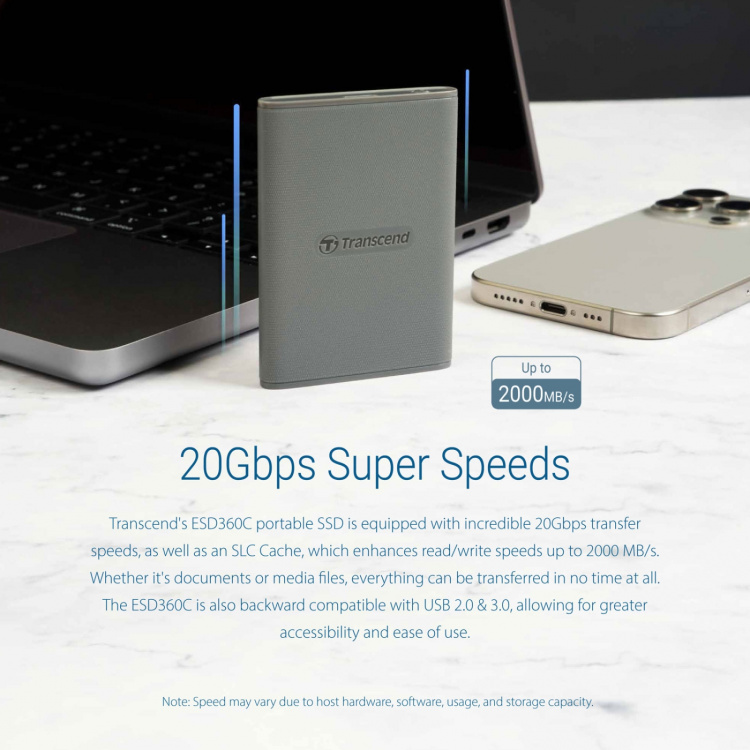 Transcend Bærbar SSD ESD360C USB-C 1 TB 20 Gbps (R2000/W2000 Mb/s) Transcend Bærbar SSD ESD360C USB-C 1 TB 20 Gbps (R2000/W2000 Mb/s)