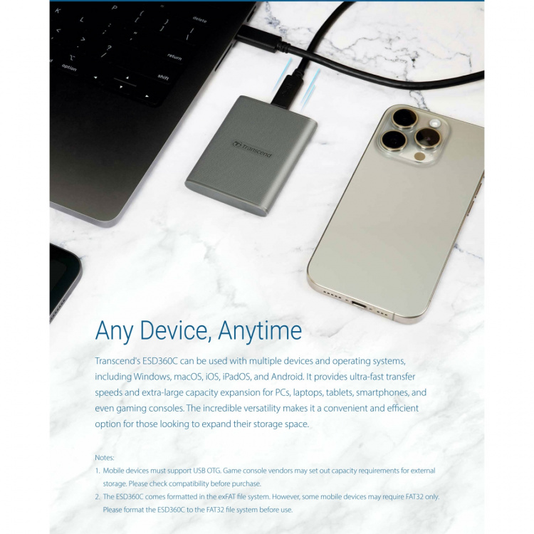 Transcend Bærbar SSD ESD360C USB-C 2 TB 20 Gbps (R2000/W2000 Mb/s) Transcend Bærbar SSD ESD360C USB-C 2 TB 20 Gbps (R2000/W2000 Mb/s)