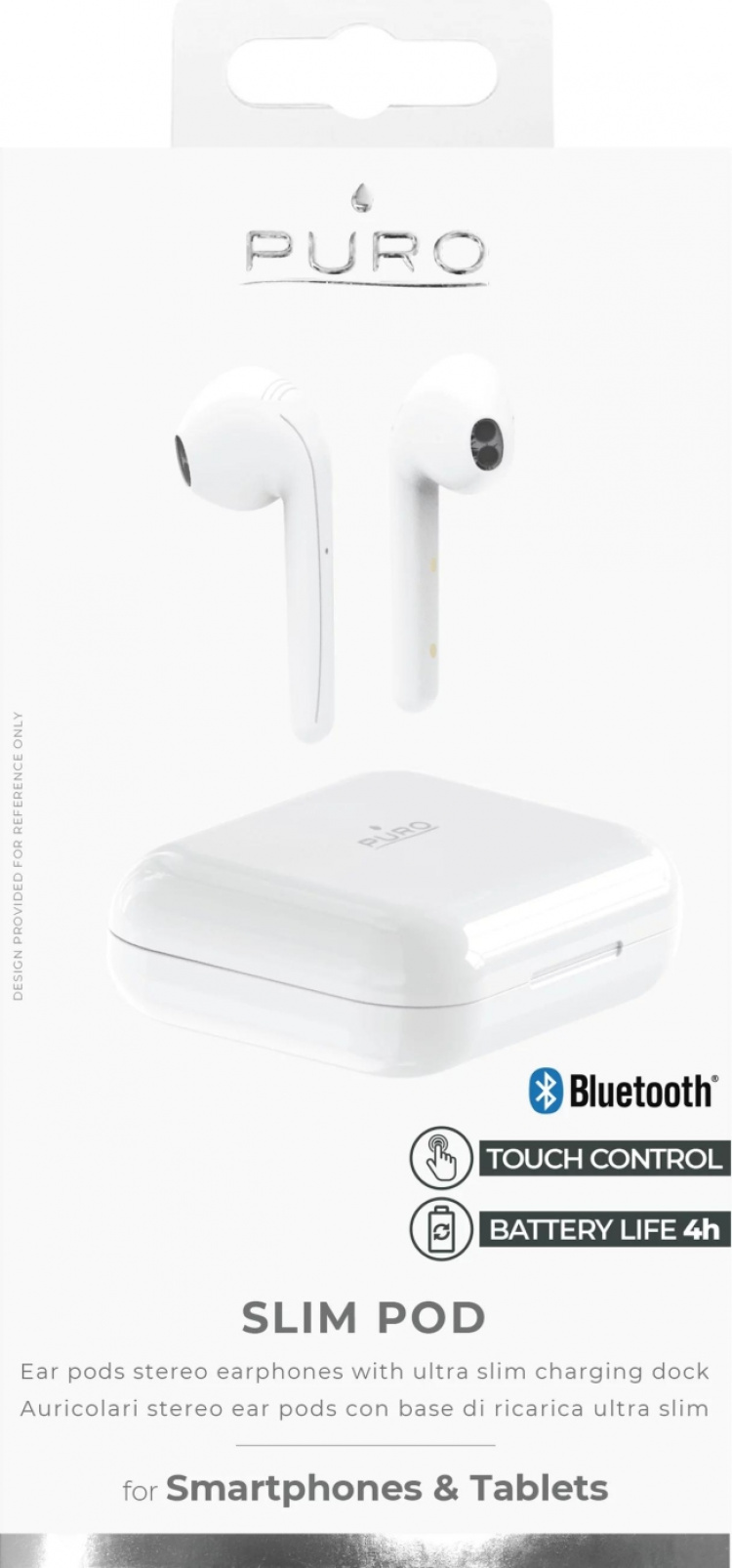 Puro Bluetooth Slim Pod-øretelefoner med ladestasjon, Vit Puro Bluetooth Slim Pod-øretelefoner med ladestasjon, Vit