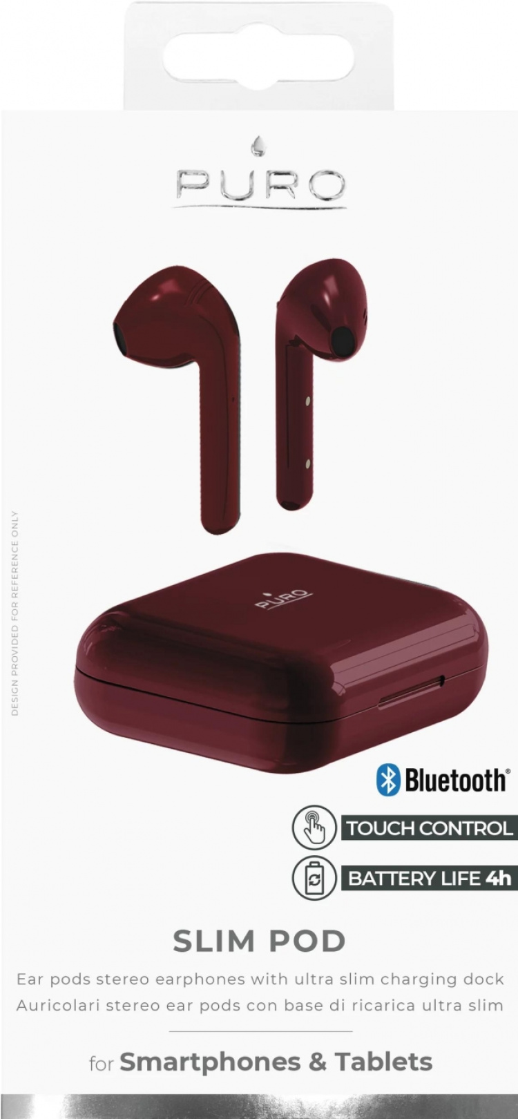 Puro Bluetooth Slim Pod-øretelefoner med ladestasjon, rød