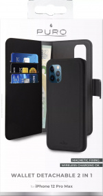 Puro iPhone 12 Pro Max, EcoLeather Wallet Detach, svart Puro iPhone 12 Pro Max, EcoLeather Wallet Detach, svart