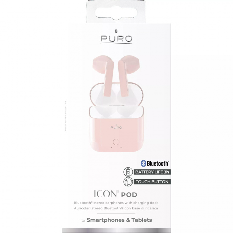 Puro ICON POD, Bluetooth-øretelefoner med ladeetui, rosa